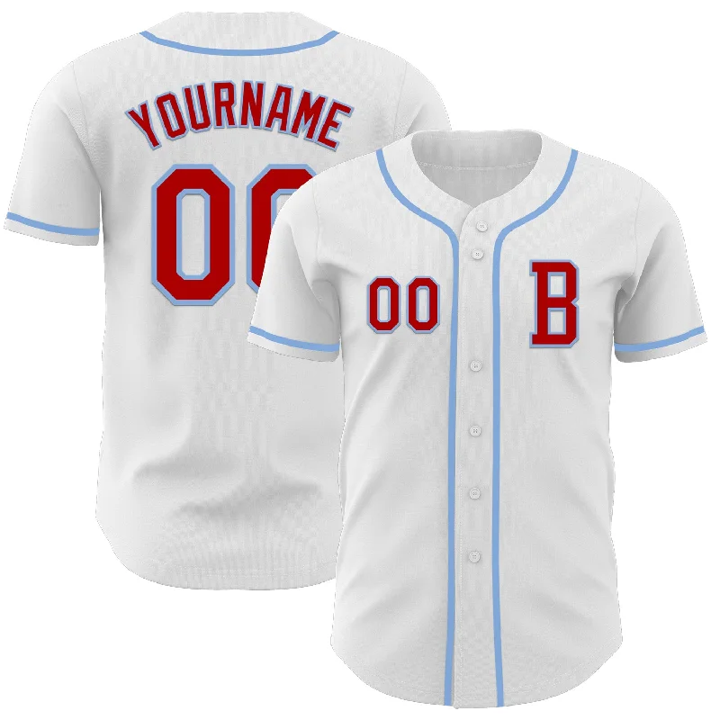 Custom-made baseball jersey for fans and players-Custom White Red-Light Blue Authentic Baseball Jersey