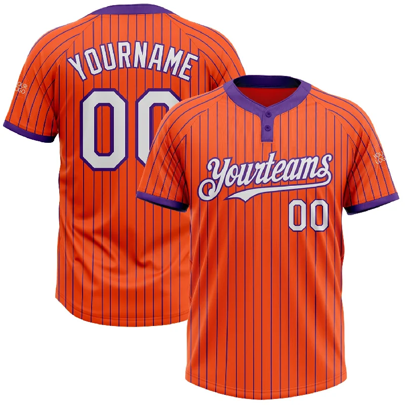 Softball jersey with soft-touch fabric for all-day wear-Custom Orange Purple Pinstripe White Two-Button Unisex Softball Jersey