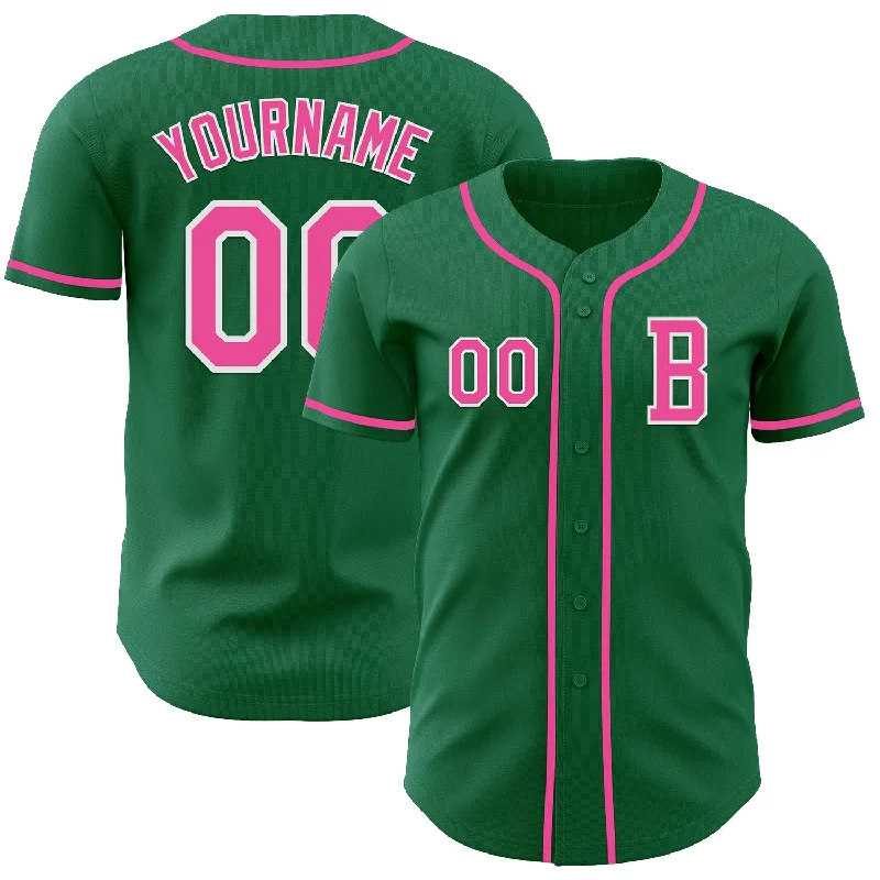 Personalized baseball jersey for family and friends-Custom Kelly Green Pink-White Authentic Baseball Jersey