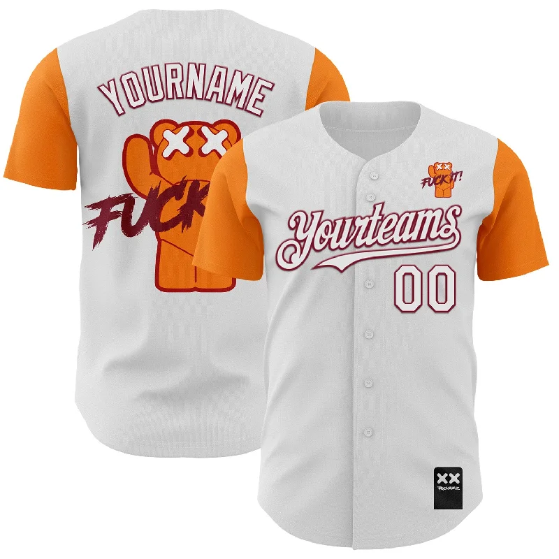 Premium baseball jersey for adults-Custom White Bay Orange-Crimson 3D Revzzz Fuckit Authentic Baseball Jersey