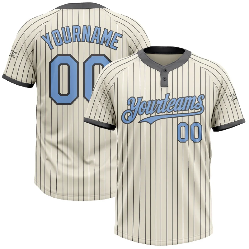 Softball jersey with modern accents for style and comfort-Custom Cream Steel Gray Pinstripe Light Blue Two-Button Unisex Softball Jersey