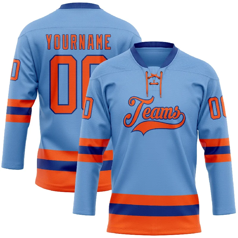 Personalized hockey jersey with retro logo designs-Custom Light Blue Orange-Royal Hockey Lace Neck Jersey