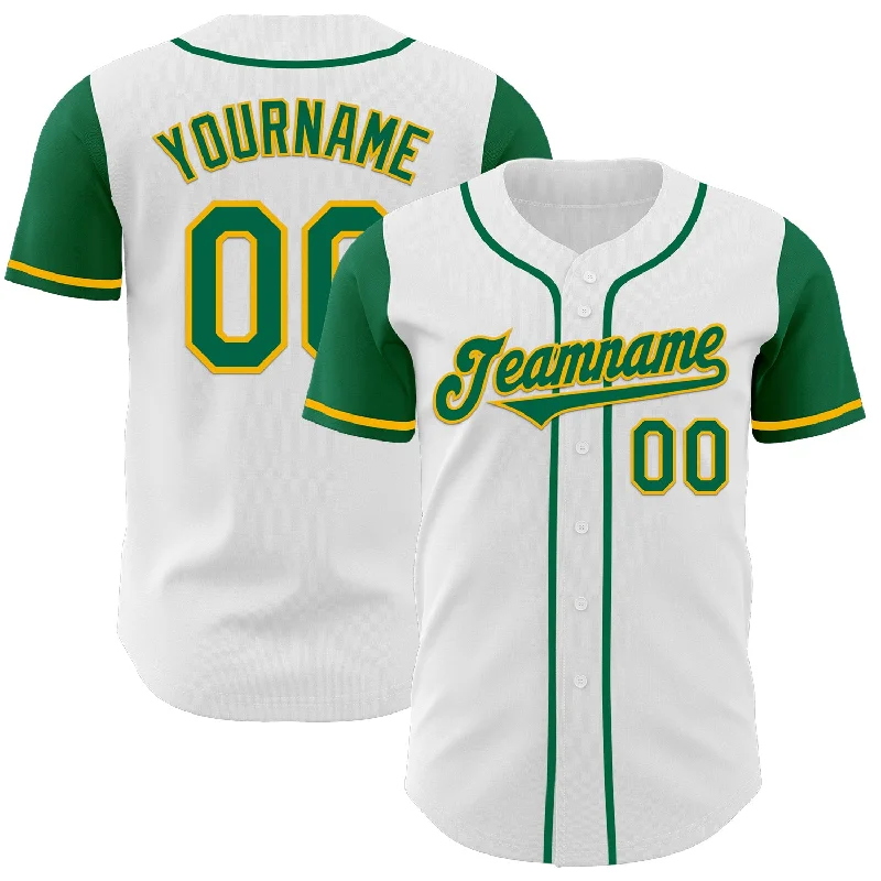 Custom baseball jersey for casual wear-Custom White Kelly Green-Gold Authentic Two Tone Baseball Jersey