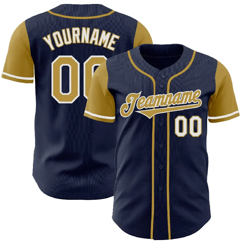 Custom baseball jersey for casual wear-Custom Navy Old Gold-White Authentic Two Tone Baseball Jersey