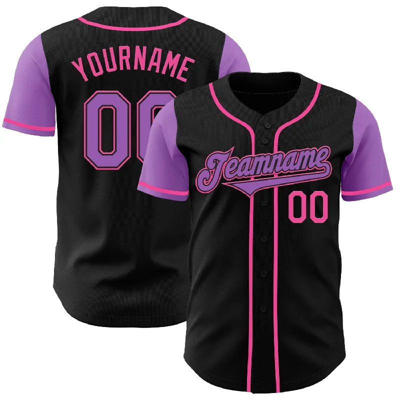 Custom baseball jersey with easy customization for fans-Custom Black Medium Purple-Pink Authentic Two Tone Baseball Jersey