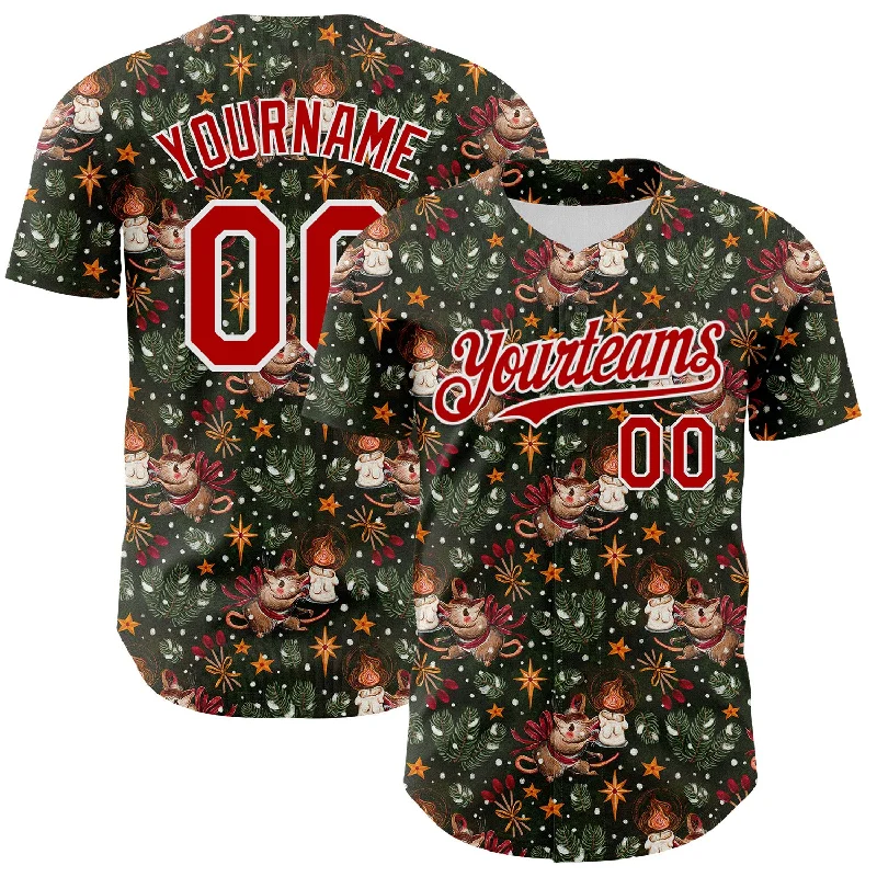 Custom baseball jersey for fan gifts and memorabilia-Custom Green Red-White 3D Emi Bee Christmas Mouse Candle Authentic Baseball Jersey