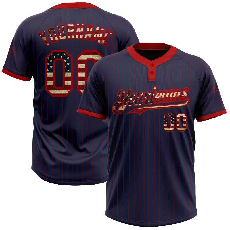 Stylish softball jersey for players and fans-Custom Navy Red Pinstripe Vintage USA Flag Two-Button Unisex Softball Jersey