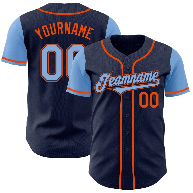 Custom baseball jersey for fan merchandise-Custom Navy Light Blue-Orange Authentic Two Tone Baseball Jersey