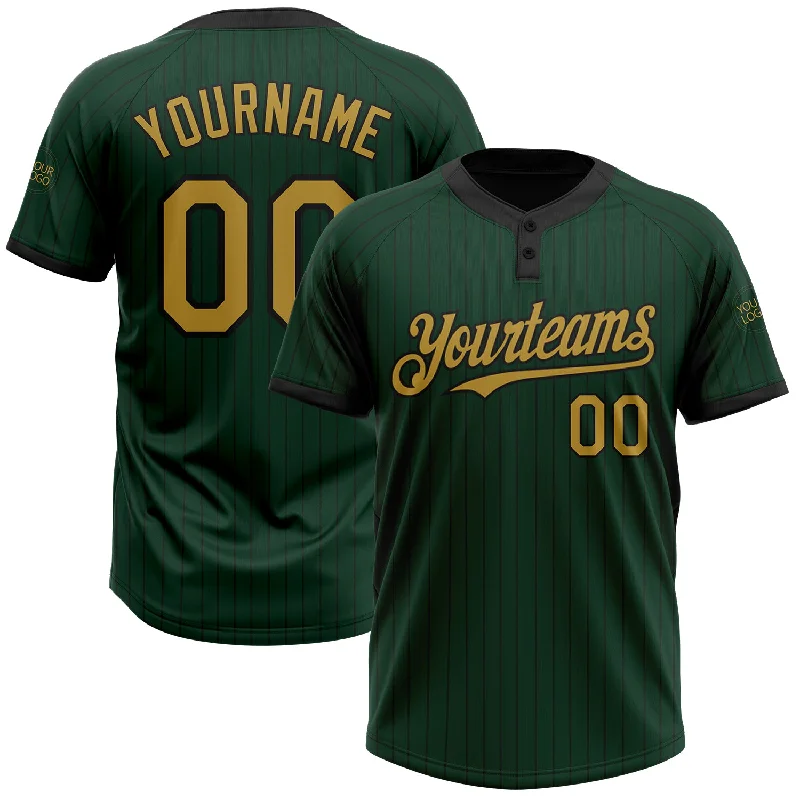 Softball jersey with high stretch for better movement-Custom Green Black Pinstripe Old Gold Two-Button Unisex Softball Jersey