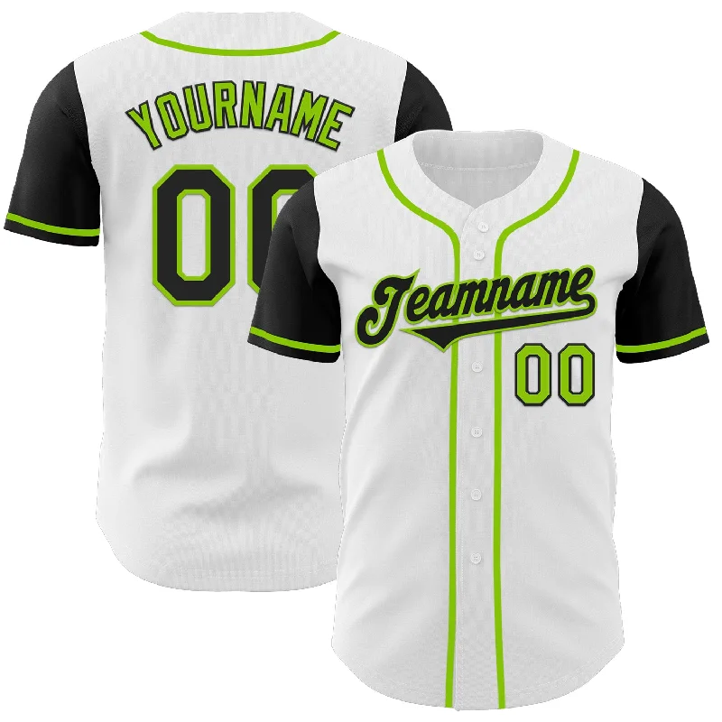 Team baseball jersey for high school teams-Custom White Black-Neon Green Authentic Two Tone Baseball Jersey