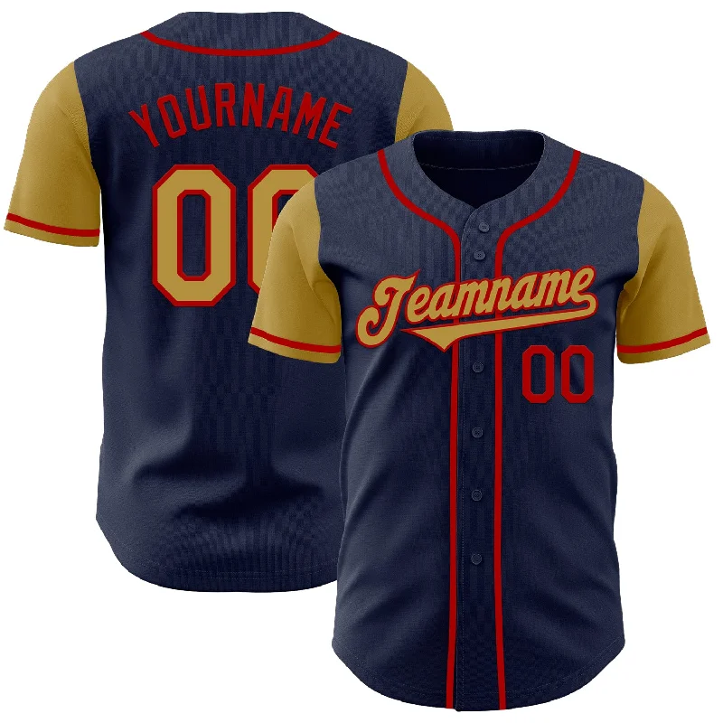 Baseball jersey with lightweight design for comfort-Custom Navy Old Gold-Red Authentic Two Tone Baseball Jersey