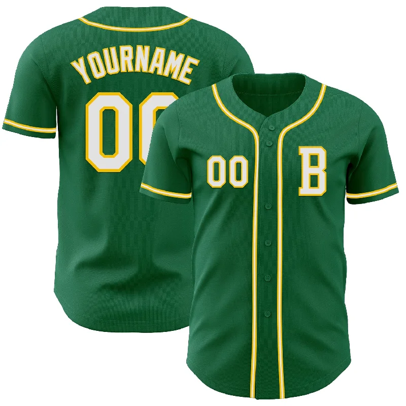 Personalized baseball jersey for fans and collectors-Custom Kelly Green White-Yellow Authentic Baseball Jersey