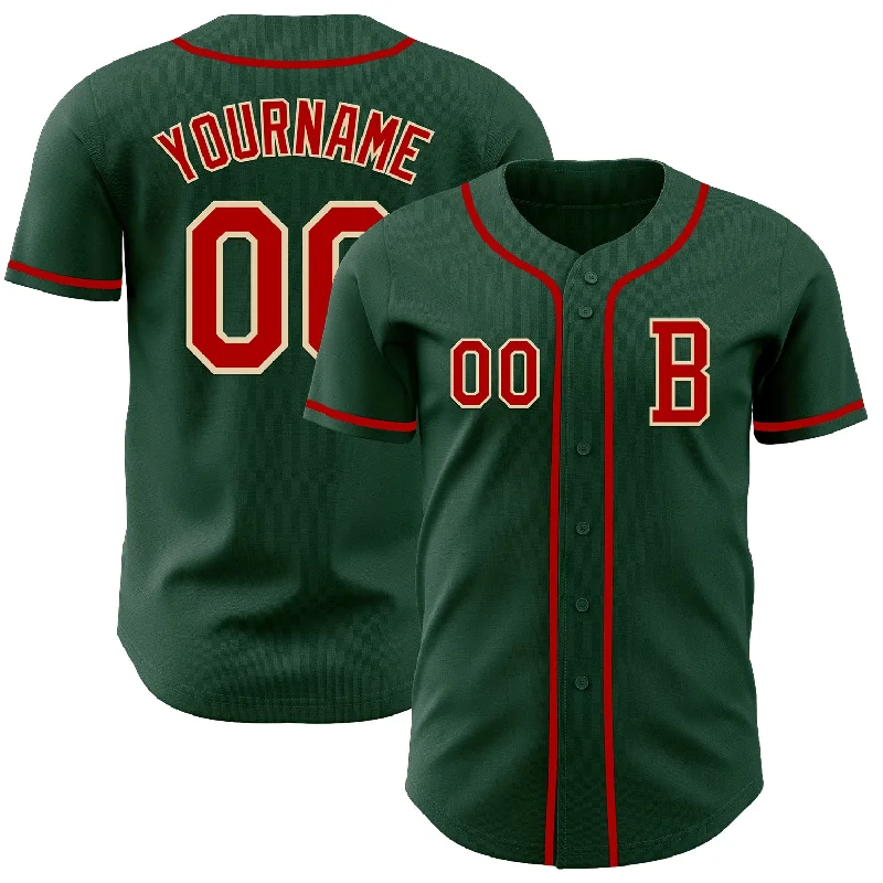 Personalized baseball jersey for charity and fundraising events-Custom Green Red-Cream Authentic Baseball Jersey