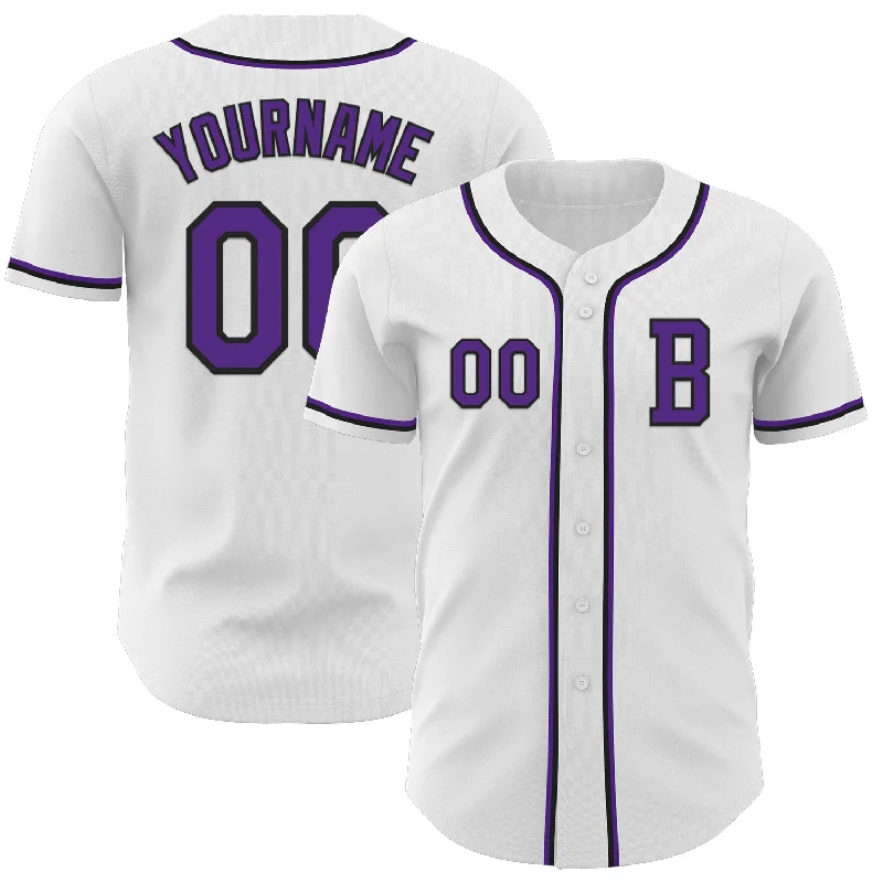 Custom baseball jersey with moisture-wicking technology-Custom White Purple-Black Authentic Baseball Jersey