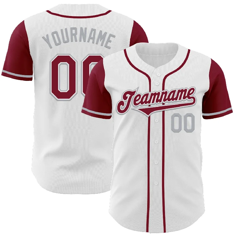 Personalized baseball jersey with embroidery options-Custom White Crimson-Gray Authentic Two Tone Baseball Jersey