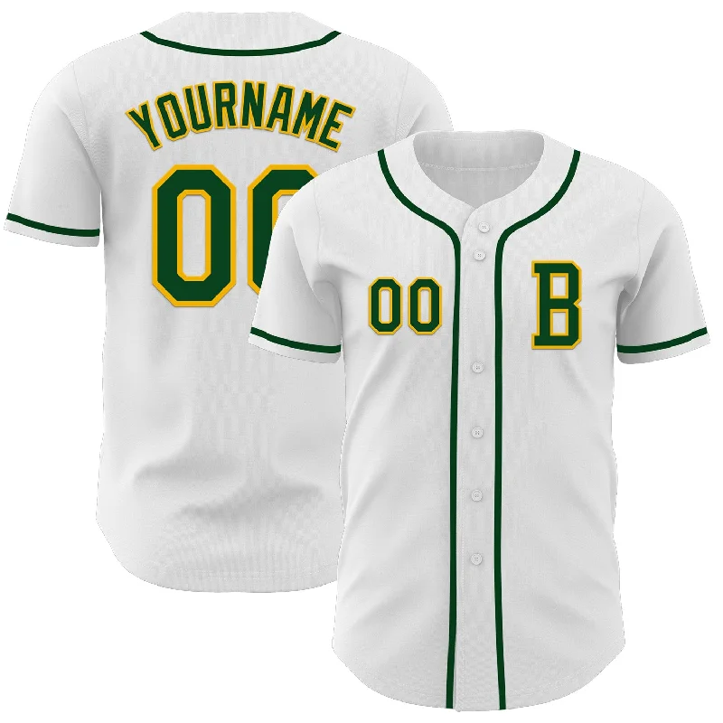 Authentic baseball jersey with embroidered logo-Custom White Green-Gold Authentic Baseball Jersey