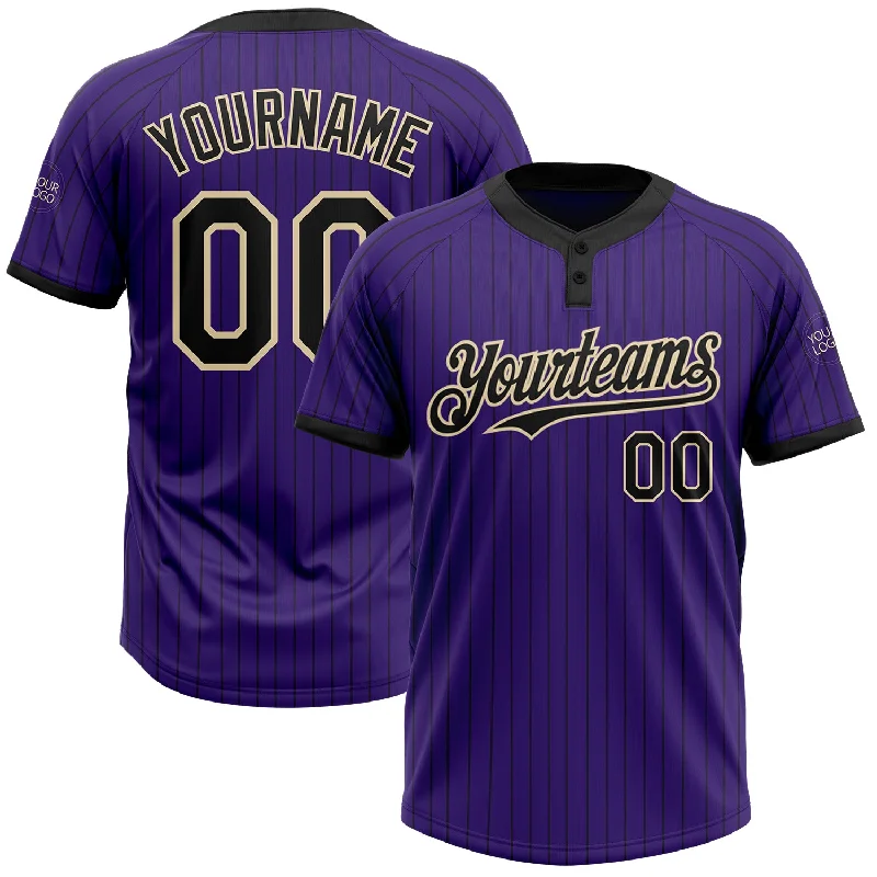 Softball jersey with perforated panels for enhanced breathability-Custom Purple Black Pinstripe Cream Two-Button Unisex Softball Jersey