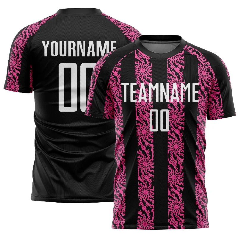 Soccer jersey for fans who love their team-Custom Black White-Pink Abstract Shape Sublimation Soccer Uniform Jersey