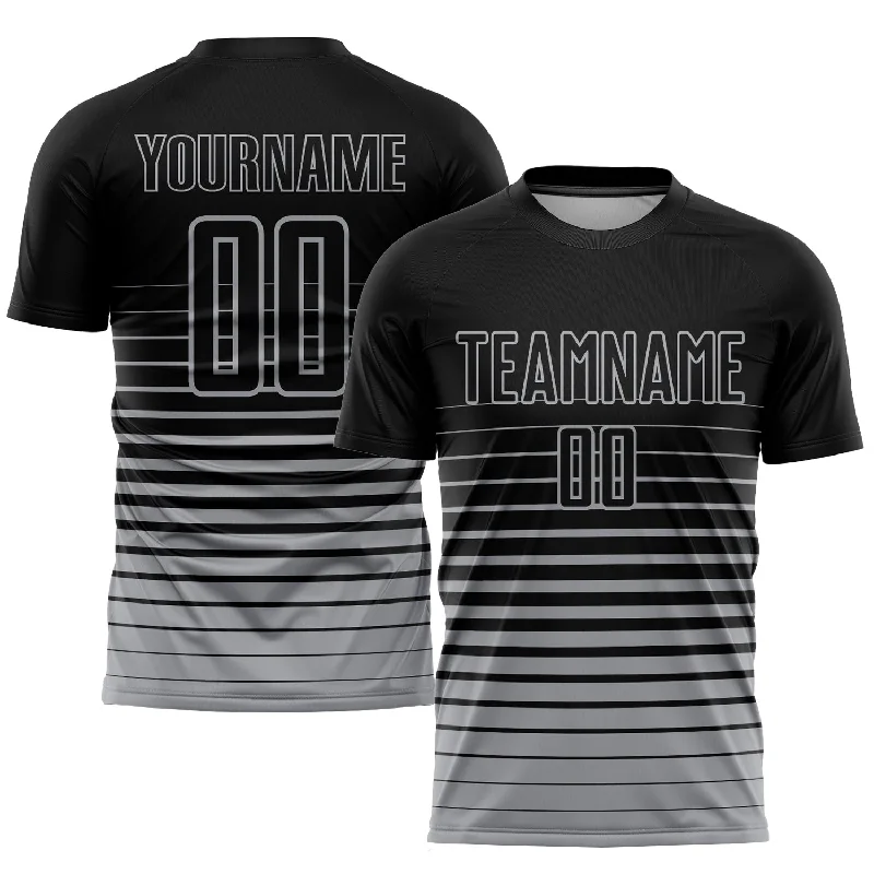 Personalized soccer jersey for team pride-Custom Black Gray Pinstripe Fade Fashion Sublimation Soccer Uniform Jersey