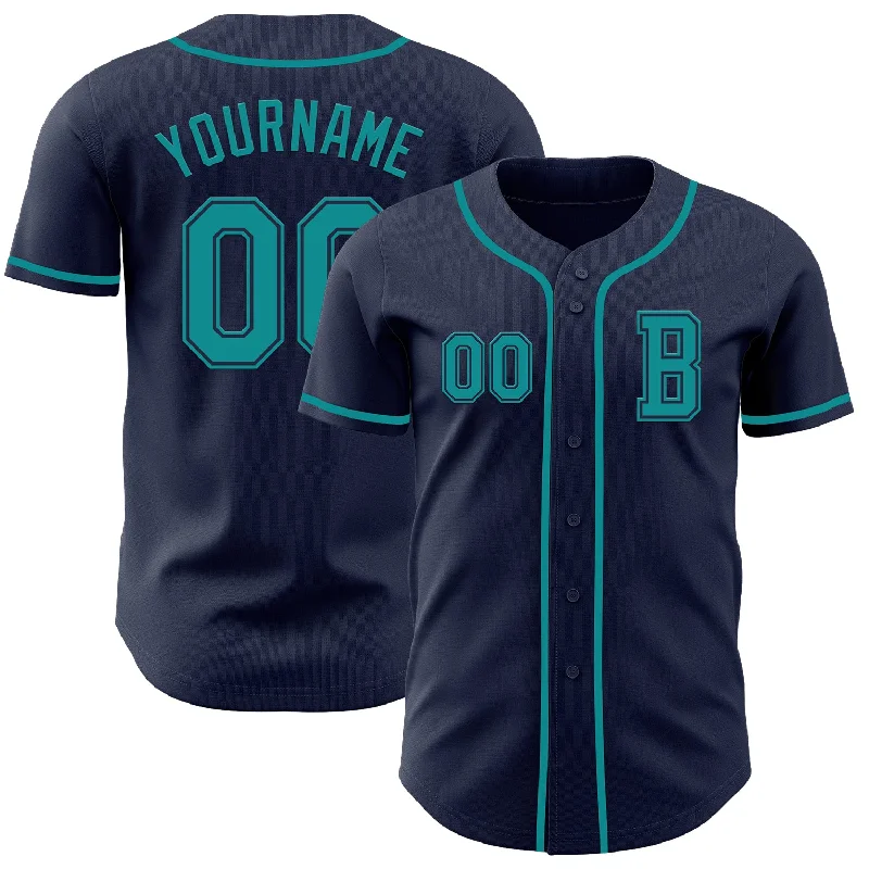 Personalized baseball jersey with team logo-Custom Navy Teal Authentic Baseball Jersey