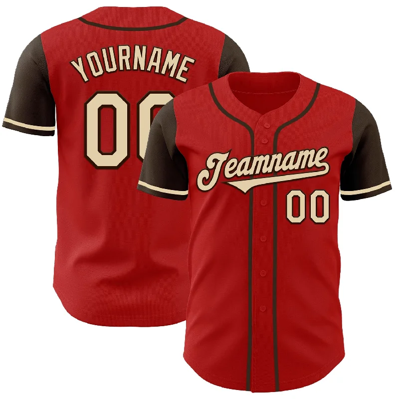 Personalized baseball jersey with custom colors-Custom Red Cream-Brown Authentic Two Tone Baseball Jersey