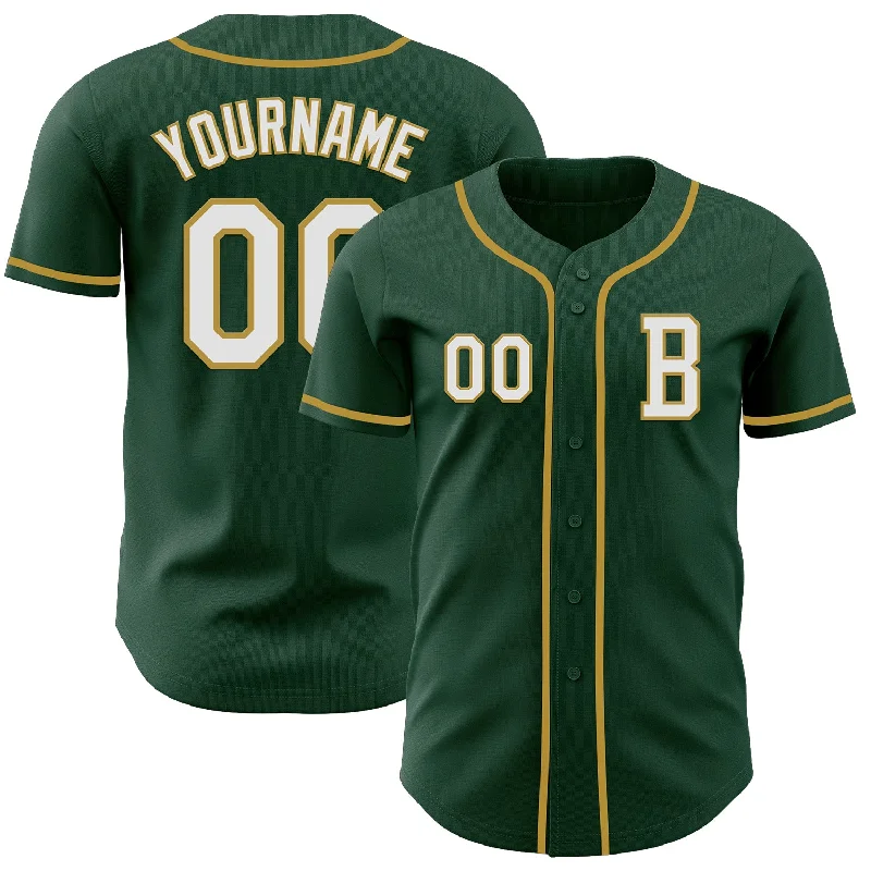 Custom baseball jersey for a perfect fit and comfort-Custom Green White-Old Gold Authentic Baseball Jersey