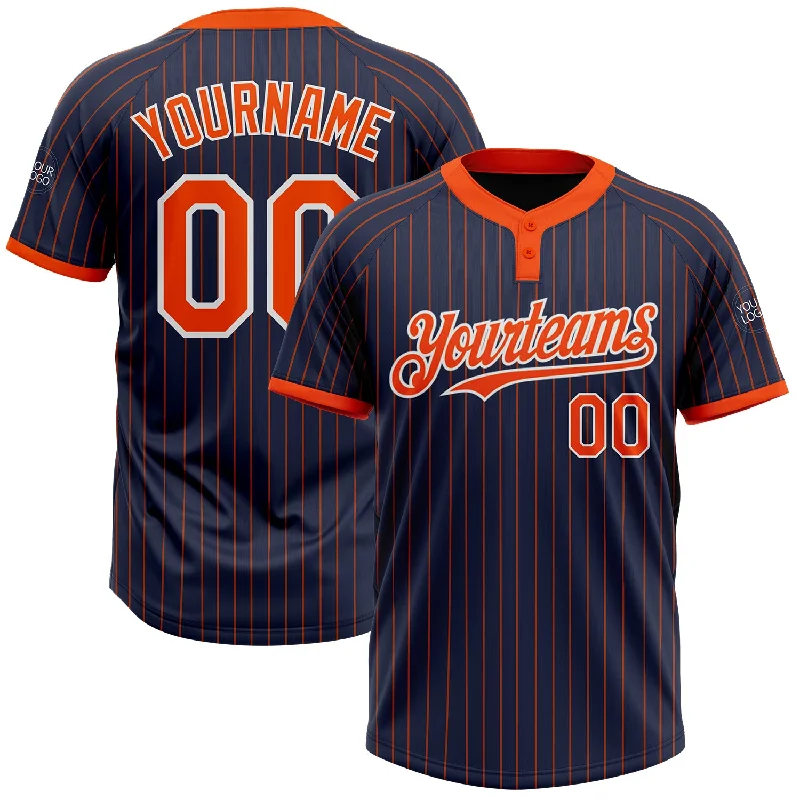 Softball jersey with anti-odor technology-Custom Navy Orange Pinstripe White Two-Button Unisex Softball Jersey