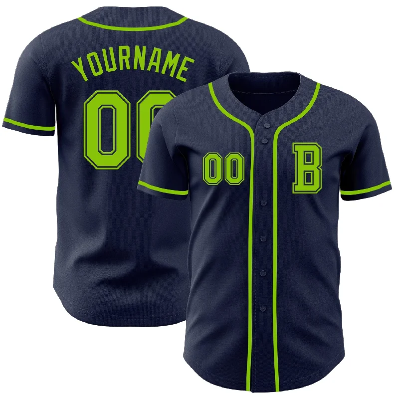 Custom-made baseball jersey for fans and players-Custom Navy Neon Green Authentic Baseball Jersey