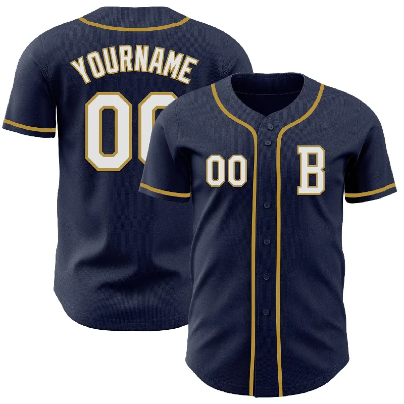 Personalized baseball jersey for family and friends-Custom Navy White-Old Gold Authentic Baseball Jersey