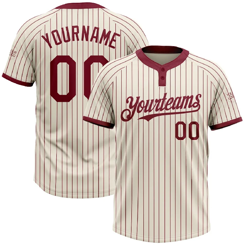 Softball jersey with cool-to-the-touch fabric-Custom Cream Crimson Pinstripe Crimson Two-Button Unisex Softball Jersey