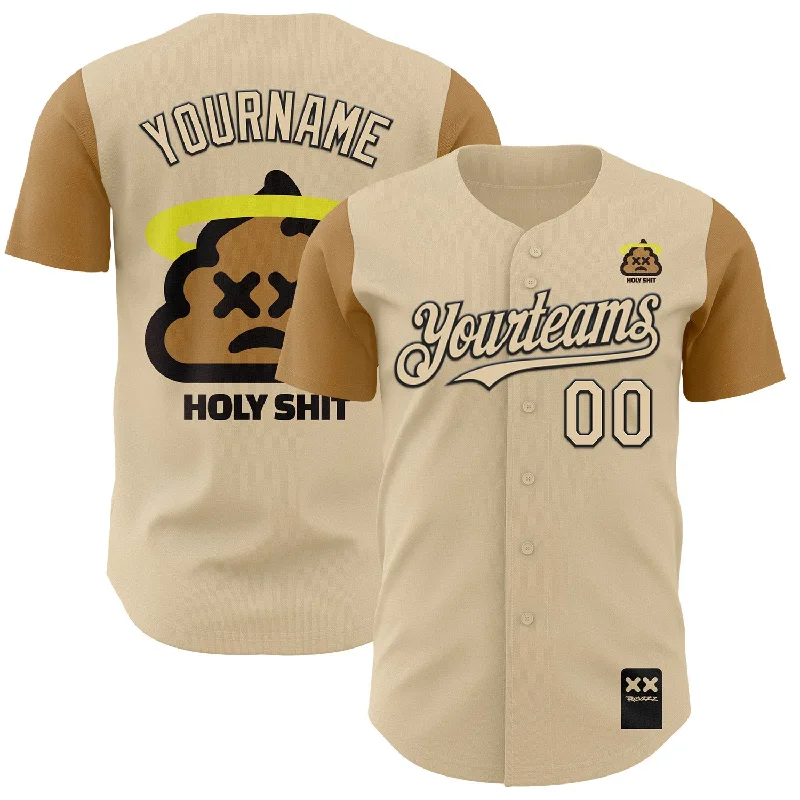 Soft baseball jersey with moisture-wicking fabric-Custom City Cream Old Gold-Black 3D Revzzz Holyshit Authentic Baseball Jersey