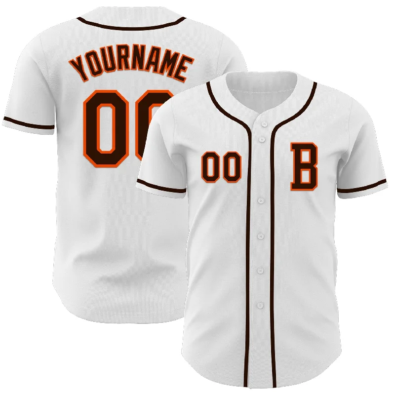 Personalized baseball jersey for charity and fundraising events-Custom White Brown-Orange Authentic Baseball Jersey