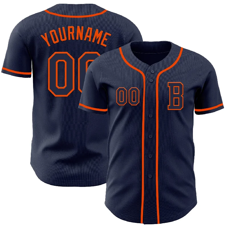 Lightweight baseball jersey for outdoor sports-Custom Navy Orange Authentic Baseball Jersey