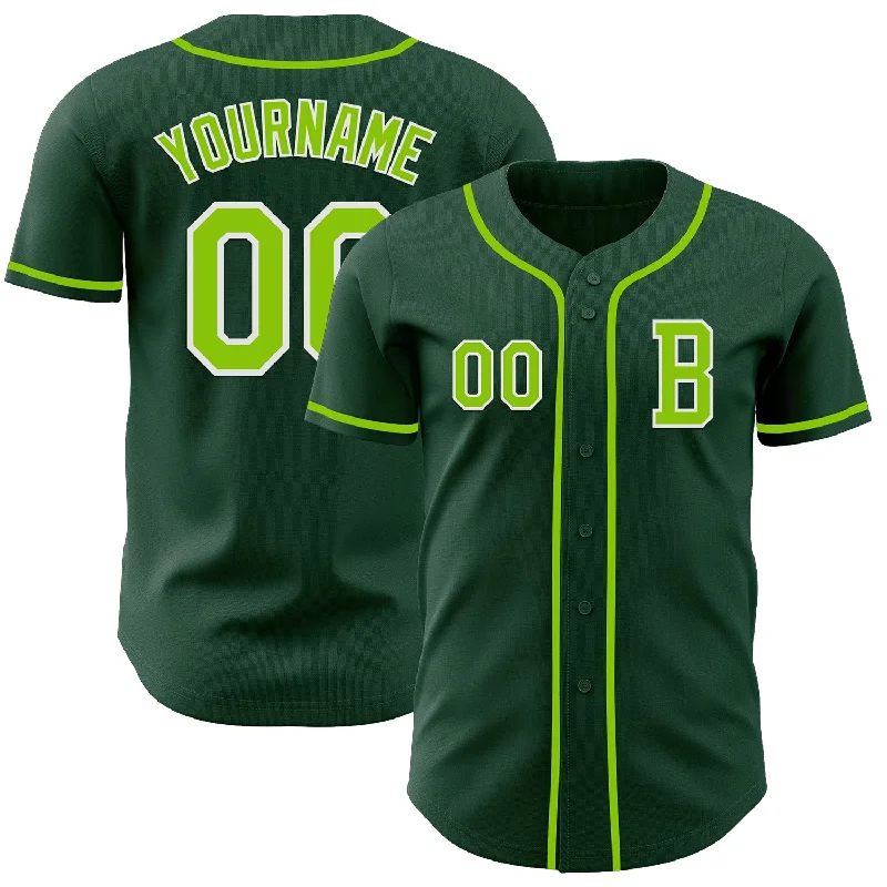 Team baseball jersey for league tournaments-Custom Green Neon Green-White Authentic Baseball Jersey