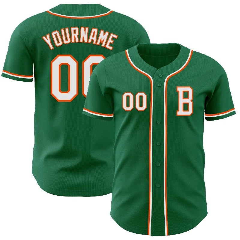 Custom baseball jersey for little league players-Custom Kelly Green White-Orange Authentic Baseball Jersey