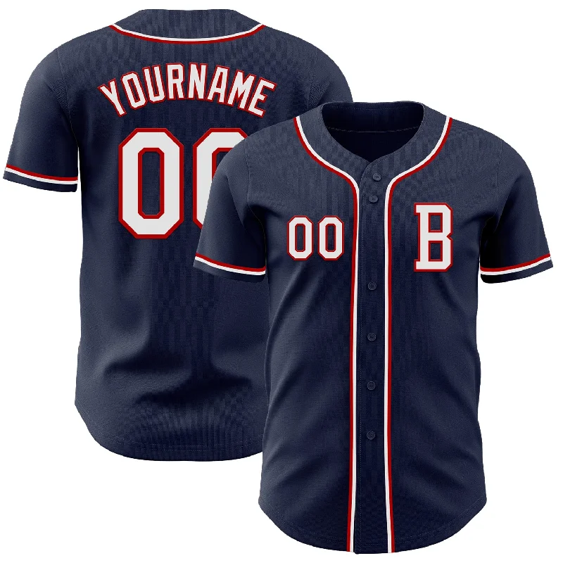 Custom baseball jersey with easy care and durability-Custom Navy White-Red Authentic Baseball Jersey