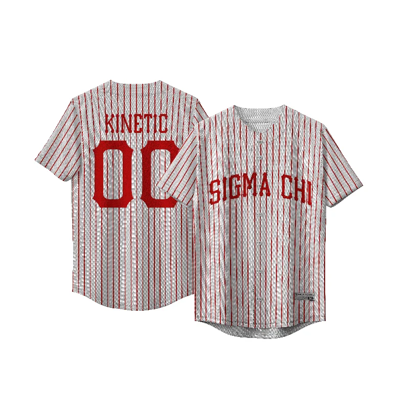 Team baseball jersey for school sports teams-Sigma Chi - Red Pinstripe Baseball Jersey