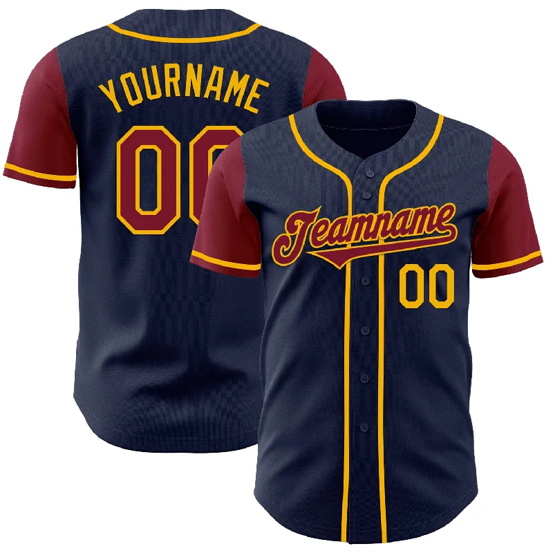 Personalized baseball jersey with bold graphic prints-Custom Navy Crimson-Gold Authentic Two Tone Baseball Jersey