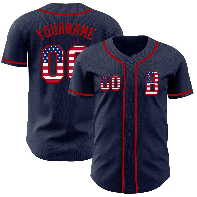 Baseball jersey with athletic fit for active players-Custom Navy USA Flag-Red Authentic Baseball Jersey