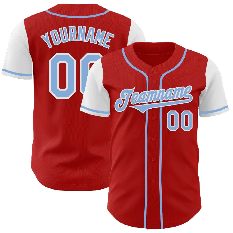 Custom baseball jersey with moisture-wicking technology-Custom Red Light Blue-White Authentic Two Tone Baseball Jersey