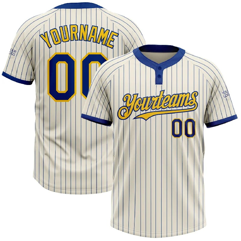 Softball jersey with contrast piping for a classic sporty look-Custom Cream Royal Pinstripe Yellow Two-Button Unisex Softball Jersey