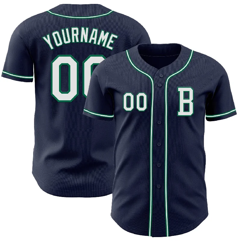 Baseball jersey with breathable material for comfort-Custom Navy White-Kelly Green Authentic Baseball Jersey