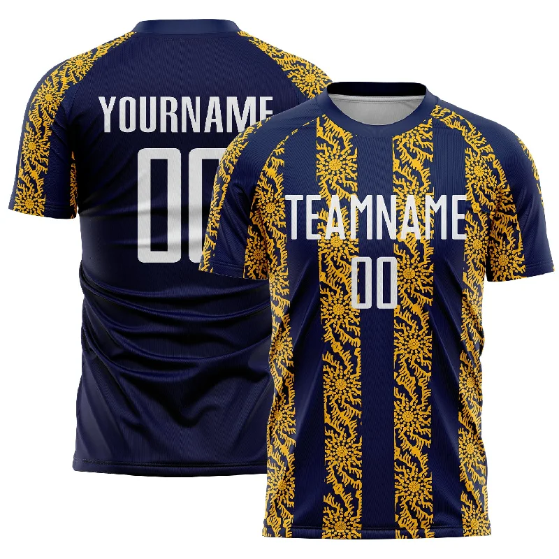 Custom soccer jersey for fan merchandise-Custom Navy White-Gold Abstract Shape Sublimation Soccer Uniform Jersey