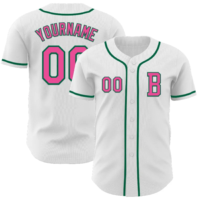 Custom baseball jersey with easy customization for fans-Custom White Pink-Kelly Green Authentic Baseball Jersey