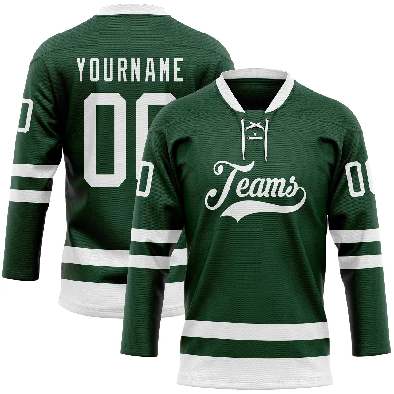 Custom-fit hockey jersey for better movement-Custom Green White Hockey Lace Neck Jersey