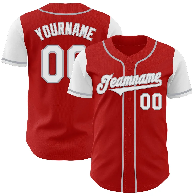 Baseball jersey for casual outings or sports events-Custom Red White-Gray Authentic Two Tone Baseball Jersey