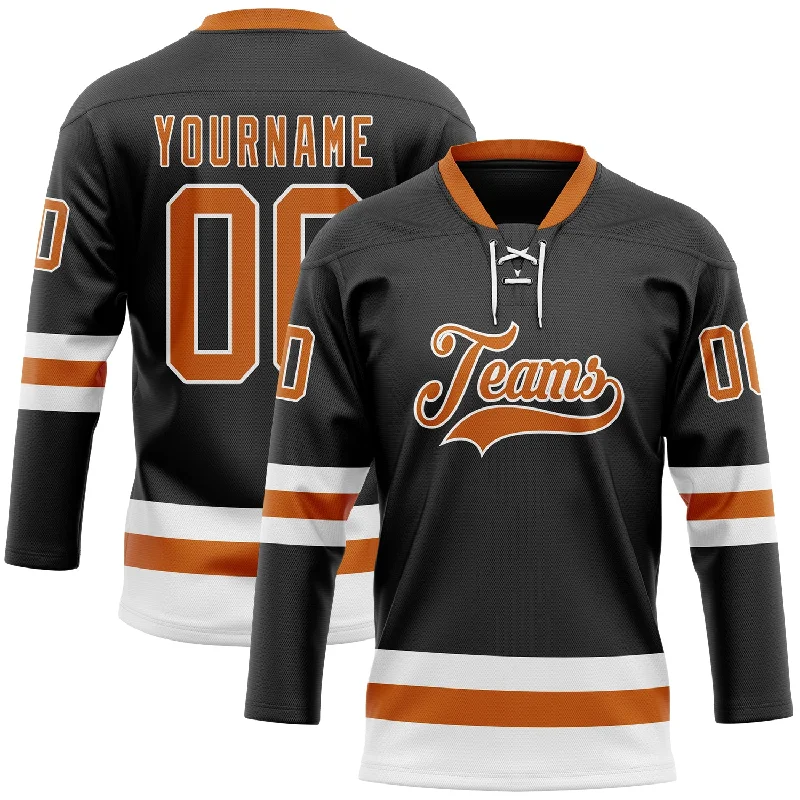 Personalized hockey jersey for community leagues-Custom Black Texas Orange-White Hockey Lace Neck Jersey