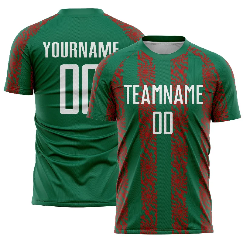 Custom soccer jersey with your favorite team-Custom Kelly Green White-Red Abstract Shape Sublimation Soccer Uniform Jersey