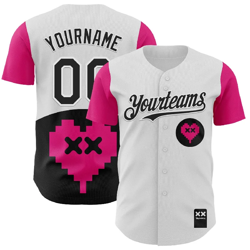 Custom baseball jersey for sports teams-Custom White Black-Hot Pink 3D Revzzz Pixelated Love Authentic Baseball Jersey