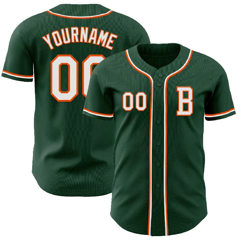 Custom team baseball jersey with your logo-Custom Green White-Orange Authentic Baseball Jersey